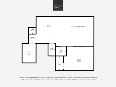 Floor plan for 1 bed, 1 bath, 471 sqft